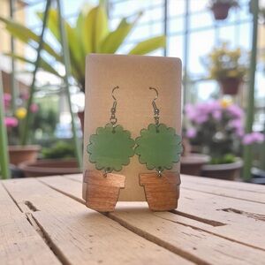 Green and Brown Flower Pot Earrings